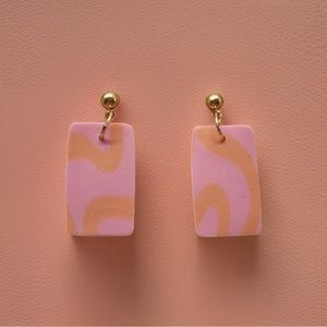 Handmade 70s Swirly Clay Earrings, Pink and Orange Fun Earrings, Colorful